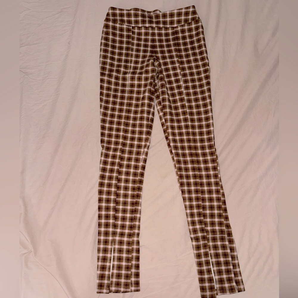 F21 Brown Plaid Pants Size Stretchy Size Small